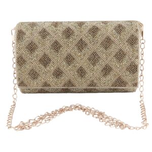 Gold flap Clutch Bag with Beadwork