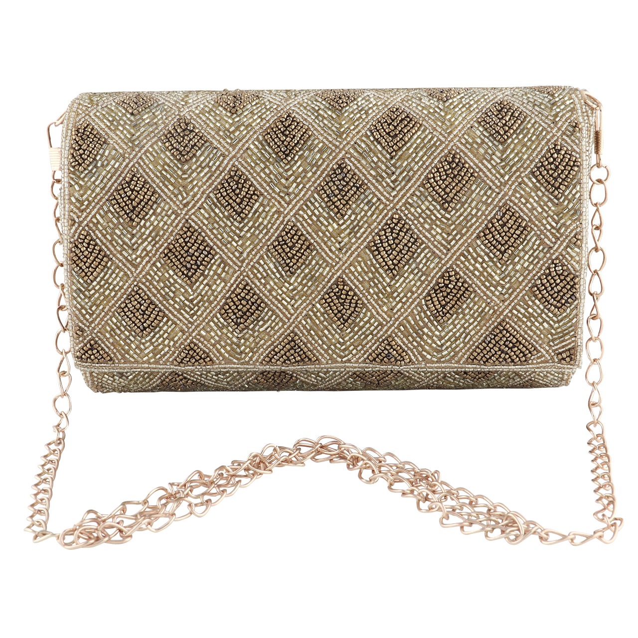 Gold flap Clutch Bag with Beadwork