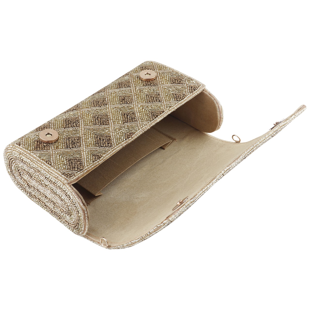 Gold flap Clutch Bag with Beadwork - Image 3